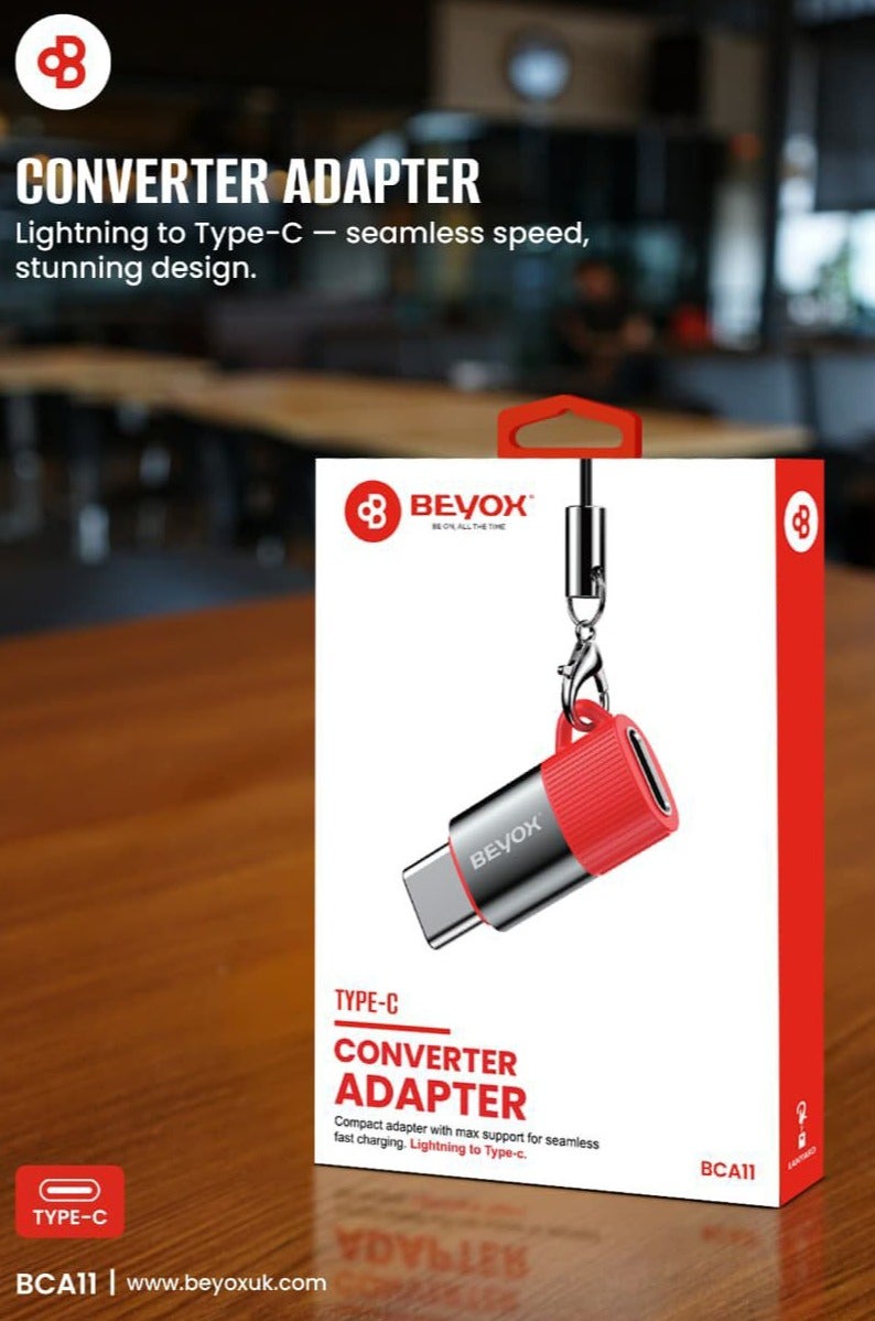 BEYOX Lightning to USB Type-C Converter Adapter, Fast Charging & Data Sync, Compact Metal Design with Keychain for iPhone, iPad & Type-C Cables - Image 2