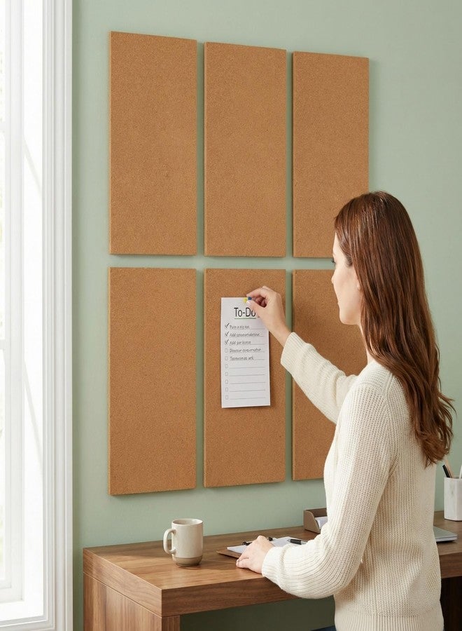 Lyellfe 6 Pack Cork Bulletin Board, 17"x8"-1/2" Thick Self-Adhesive Cork Boards, Frameless Cork Tiles with 50 Push Pins for DIY, Office, School and Home Decor - Image 3
