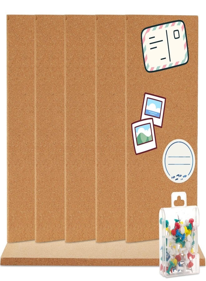 Lyellfe 6 Pack Cork Bulletin Board, 17"x8"-1/2" Thick Self-Adhesive Cork Boards, Frameless Cork Tiles with 50 Push Pins for DIY, Office, School and Home Decor - Image 1