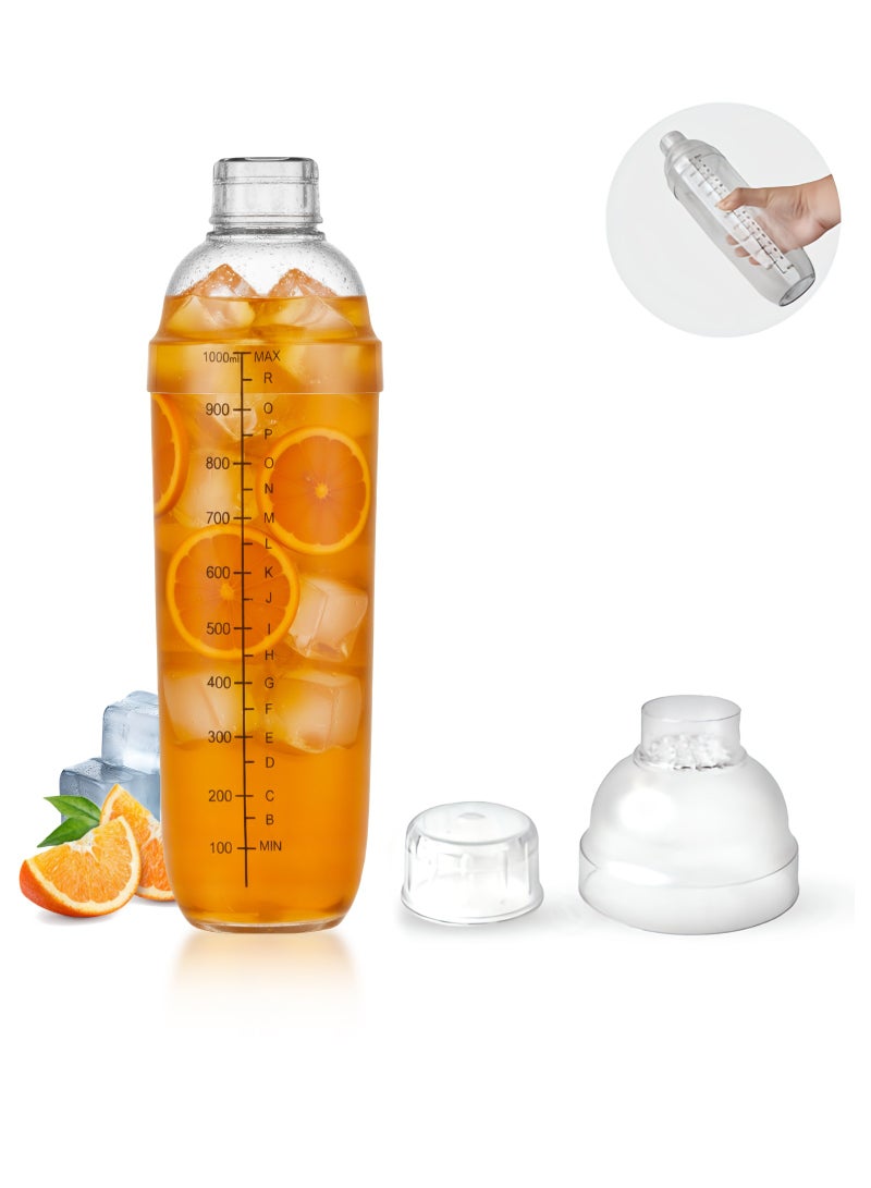 MIBRU Coffee Transparent Shaker 1000ML with Built In Strainer Drink Mixer with Scale Thickened Hand Shaker Cup Professional Mixing Tool - Image 1