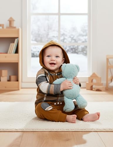 Fommy Baby Boy Clothes 0-3 Months Fashion Infant Boy Outfits Baby Brown Flannel Plaid Long Sleeve Hoodie Romper & Brown Pants Fall Winter 2 Pcs Clothes for Boy - Image 3