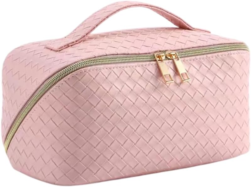 Glitters Quilted Travel Makeup Pouch with Handle - Pink - Image 1