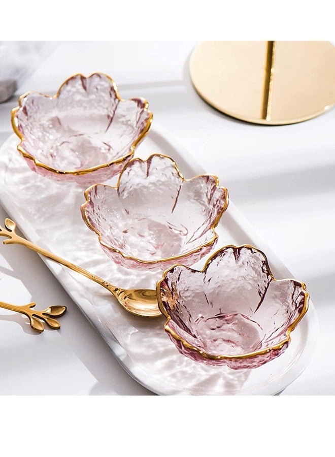 XiuWoo Pink Cherry Blossom Shaped Dip Bowls，Dessert Bowls, Mini Crystal Bowl, Small Glass Dipping Soy Sauce Dish,Snack Dish,Serving Dishes, Set of 6 - Image 3