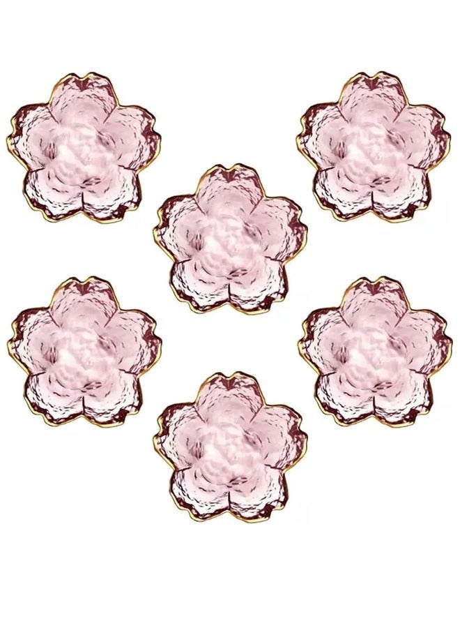 XiuWoo Pink Cherry Blossom Shaped Dip Bowls，Dessert Bowls, Mini Crystal Bowl, Small Glass Dipping Soy Sauce Dish,Snack Dish,Serving Dishes, Set of 6 - Image 1