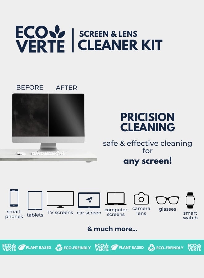 إيكوفيرت بخاخ تنظيف الشاشات مع قطعة قماش مايكروفايبر، عبوة 3 حزم (3x30مل) - مثالي لتنظيف شاشات اللابتوب، آيباد، تلفزيون LED، هواتف ذكية، نظارات، عدسات كاميرا، والمرايا. - Image 3