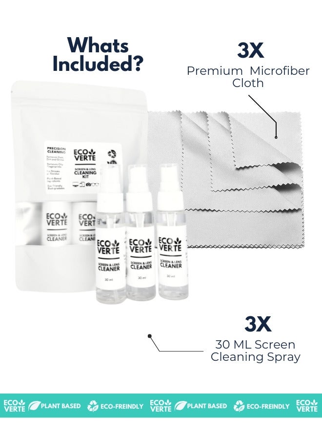 إيكوفيرت بخاخ تنظيف الشاشات مع قطعة قماش مايكروفايبر، عبوة 3 حزم (3x30مل) - مثالي لتنظيف شاشات اللابتوب، آيباد، تلفزيون LED، هواتف ذكية، نظارات، عدسات كاميرا، والمرايا. - Image 4