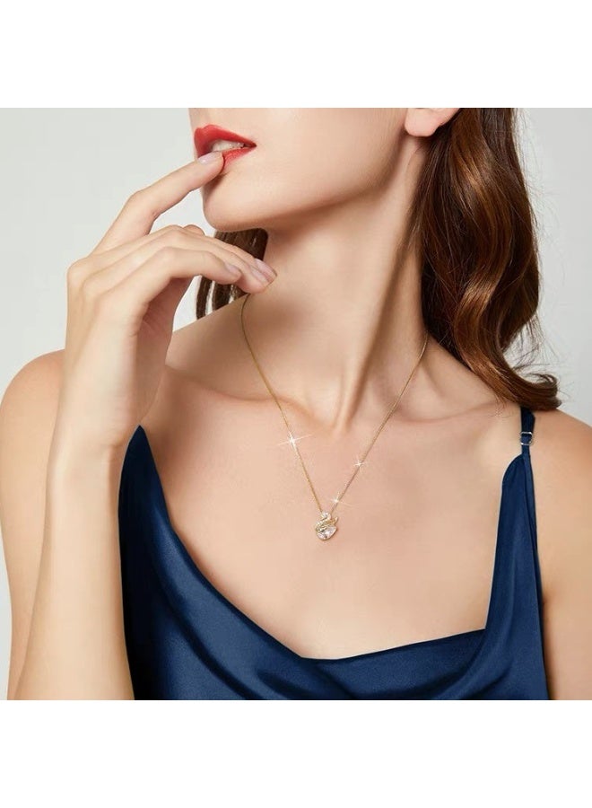 عقد بطراز البجعة الأنيق مطلي بالذهب من الفولاذ التيتانيوم مع الكريستال، عقد نسائي، هدية عيد ميلاد أو عيد الحب، مناسب للنساء والفتيات - Image 4