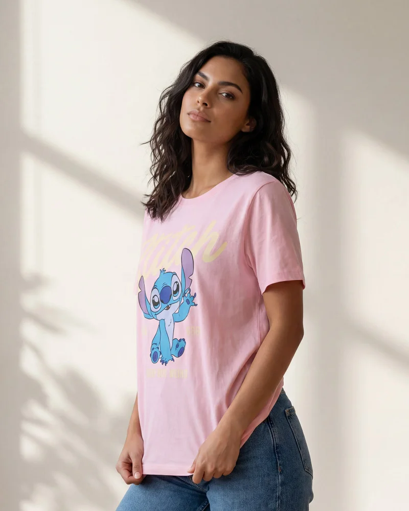 Redtag Women Pink Stitch Graphic T-Shirt