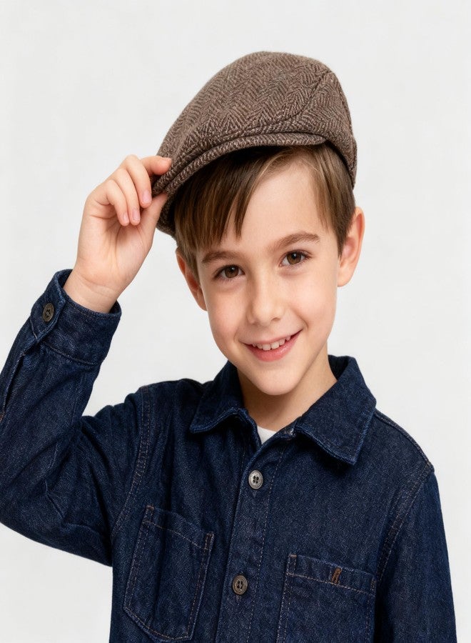 CaySep Kids Vintage Newsboy Cap Beret-Cabbie-Hat-Pageboy-Caps Tweed Flat Driver Hat for Boys Girls 4-9 Years - Image 4