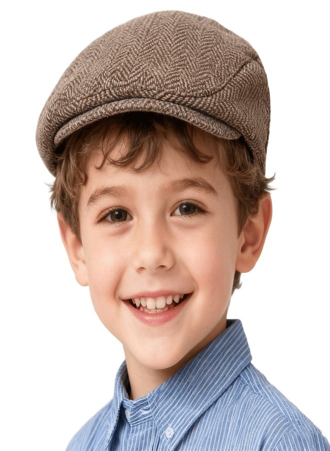 CaySep Kids Vintage Newsboy Cap Beret-Cabbie-Hat-Pageboy-Caps Tweed Flat Driver Hat for Boys Girls 4-9 Years - Image 1