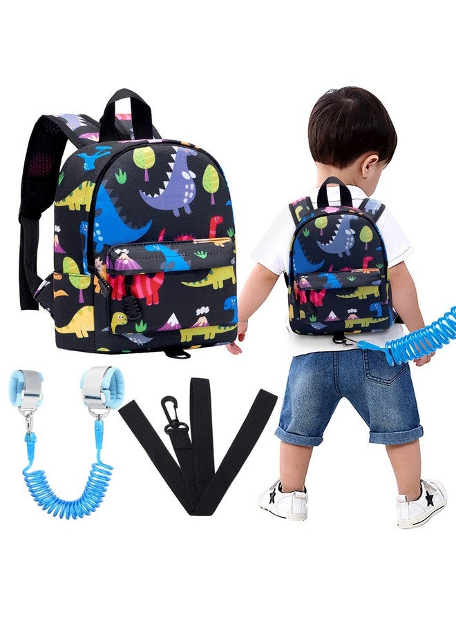 accmor Accmor Toddler Harness Backpack Leash, Baby Dinosaur Backpacks with Anti Lost Wrist Link, Cute Mini Child Backpack Wristband Tether Strap and Protection Leashes for Baby Boys (Black)  - Image 1