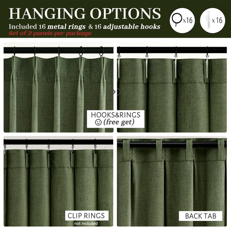 PleatedDrapes Olive Green Sheer Curtains 90 Inches Long 2 Panels Set for Bedroom, Loden Pinch Pleated Linen Dark Academia Window Drapes Light Filtering Privacy Sliding Door Viral Curtain 40"W x 90"L - Image 4