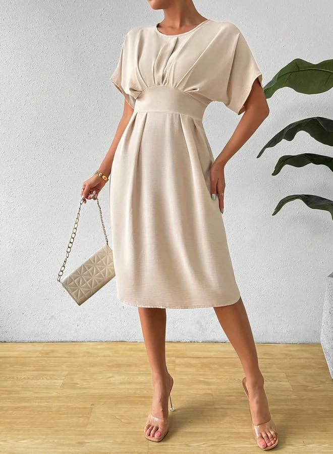 Take Two  Beige A-Line Midi Dress with Short Sleeves for Women | Best Price UAE