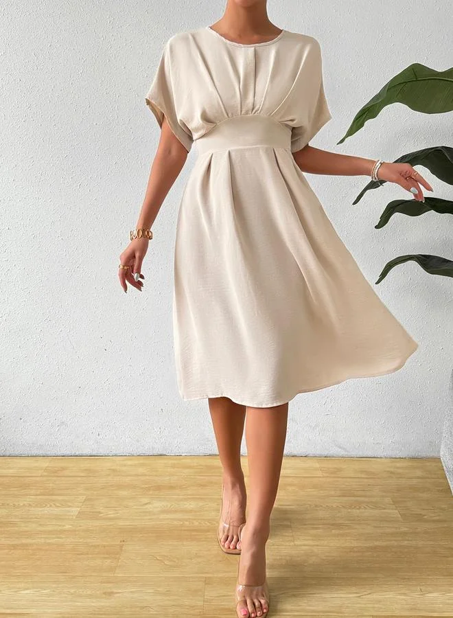 Take Two  Beige A-Line Midi Dress with Short Sleeves for Women | Best Price UAE