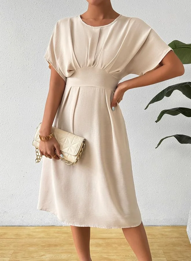 Take Two  Beige A-Line Midi Dress with Short Sleeves for Women | Best Price UAE