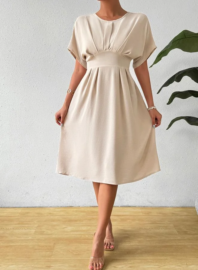 Take Two  Beige A-Line Midi Dress with Short Sleeves for Women | Best Price UAE