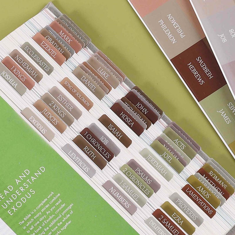 thinkor Laminated Bible Tabs, Reposition Large Print Stickers, Easy to Read and Apply Bible Tabs for Women and Man (Earth Tone) - Image 1