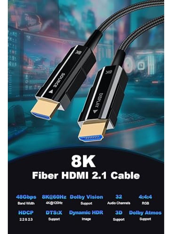 8K HDMI 2.1 Fiber Optic Cable – 30M (100FT) Ultra High-Speed – 48Gbps, Supports 8K@60Hz, 4K@120Hz, Dynamic HDR, Dolby Audio, HDCP 2.2 & 2.3, 3D – For TV, Laptop, Home Theater  - Image 2