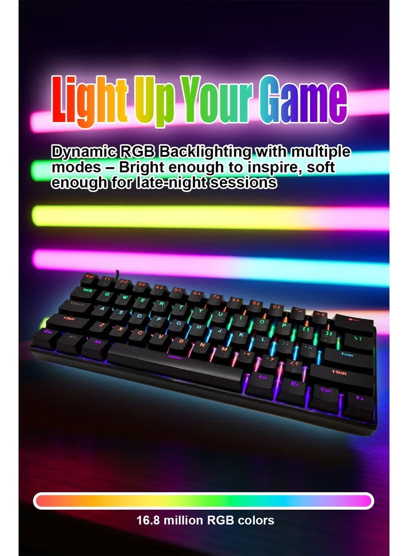 م.ا & ف'س لوحة مفاتيح ميكانيكية للألعاب، 61 مفتاحًا باللغتين العربية والإنجليزية، مفاتيح زرقاء قابلة للتبديل السريع، معدل استطلاع 1000 هرتز واستجابة أقل من 1 مللي ثانية، إضاءة خلفية RGB، مريحة لنظامي التشغيل Windows وMac (أبيض) - Image 5