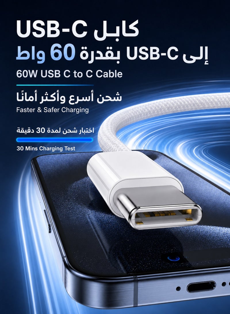 ORYXA 60W USB C to USB C Cable 2M Nylon Braided Type C to C Fast Charging Cord PD Power Delivery for Samsung Galaxy iPhone 15 MacBook iPad Xiaomi Huawei - Image 3