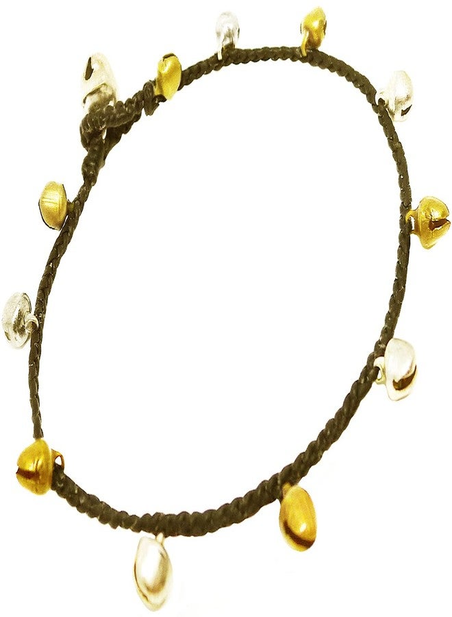 Bijoux de Ja Handmade Alternated Two Tone Tiny Bells Black Thread Anklet Bracelet 10 Inches (AkSP10) - Image 3