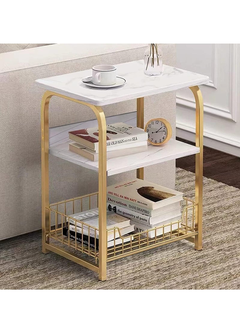 LEDIN End Table Sofa Side Table Bedside Desk Nightstands Small Coffee Table with Storage Basket for Living Room Bedroom Office Balcony White Easy to Assemble  - Image 1