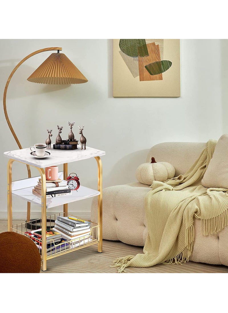 LEDIN End Table Sofa Side Table Bedside Desk Nightstands Small Coffee Table with Storage Basket for Living Room Bedroom Office Balcony White Easy to Assemble  - Image 2