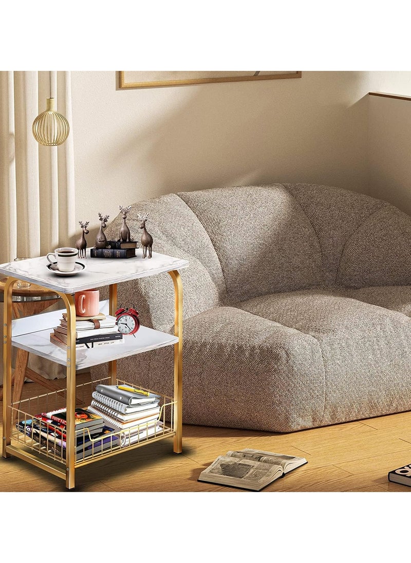 LEDIN End Table Sofa Side Table Bedside Desk Nightstands Small Coffee Table with Storage Basket for Living Room Bedroom Office Balcony White Easy to Assemble  - Image 3