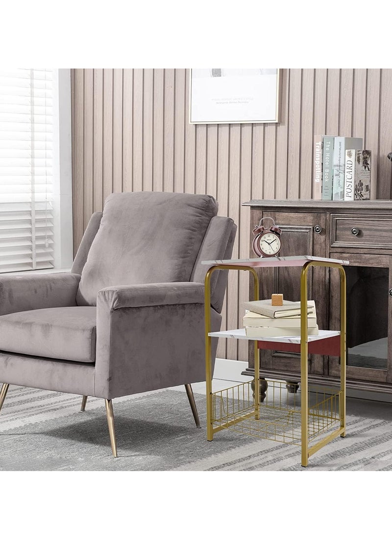 LEDIN End Table Sofa Side Table Bedside Desk Nightstands Small Coffee Table with Storage Basket for Living Room Bedroom Office Balcony White Easy to Assemble  - Image 4
