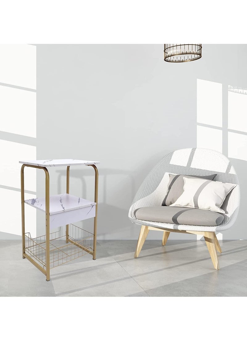 LEDIN End Table Sofa Side Table Bedside Desk Nightstands Small Coffee Table with Storage Basket for Living Room Bedroom Office Balcony White Easy to Assemble  - Image 5