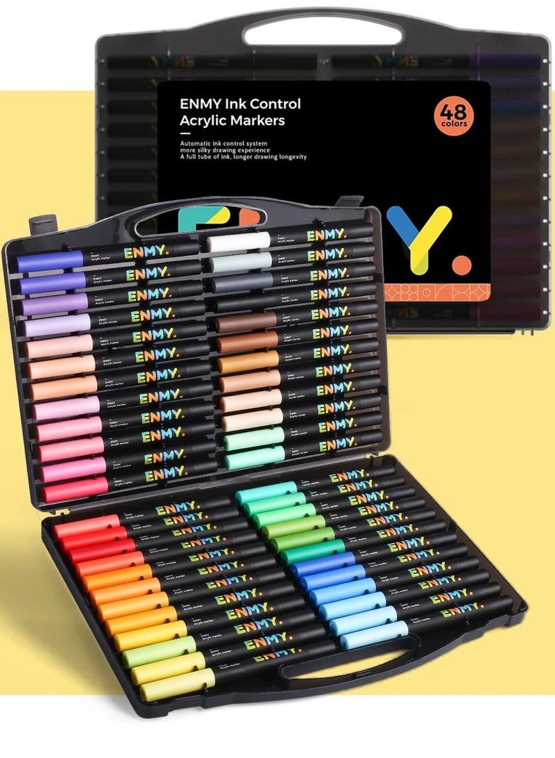 ENMY 48-Color Direct Liquid Acrylic Paint Markers – Vibrant Shades with Skin Tones | Professional Paint Pens for Fabric, Canvas, Rock, Glass, Wood, Paper & DIY Crafts | Consistent Ink Flow & Large Capacity | Ideal for Artists, Beginners & Gift Giving - Image 1