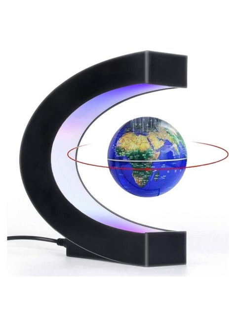 Magnetic Levitation Floating World Map Globe with C Shape Base, Floating Globe with LED Lights, Great Fathers Students Teacher Business Boyfriend Birthday Gift for Office Desk Decoration (Blue)