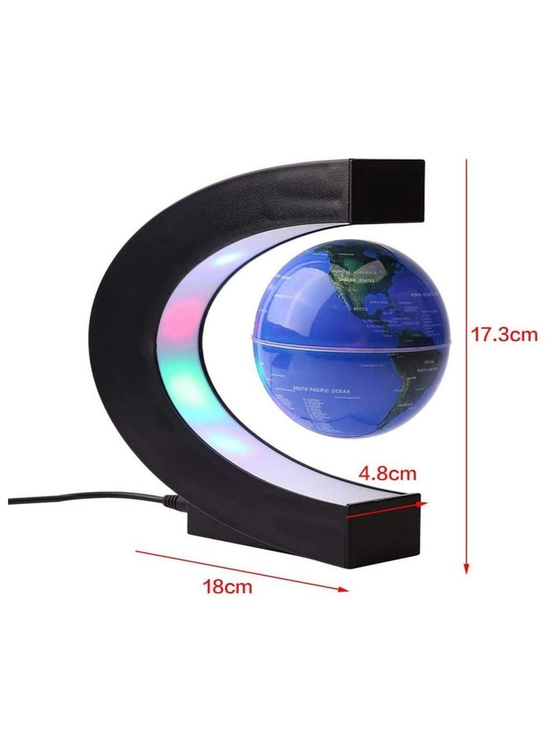 null - Magnetic Levitation Floating World Map Globe with C Shape Base, Floating Globe with LED Lights, Great Fathers Students Teacher Business Boyfriend Birthday Gift for Office Desk Decoration (Blue) - Image 1