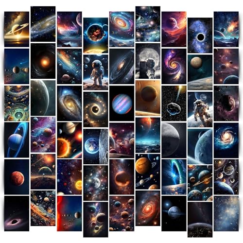 Posters Inc Pack of 54 Outer Space Posters, Home Decor Items For Living Room, Aesthetic Wall Stickers For Bedroom And Gym, Gifts For Men And Friends, 4x6 Inches Size Collage Art Kit, 300 GSM Paper - Image 1