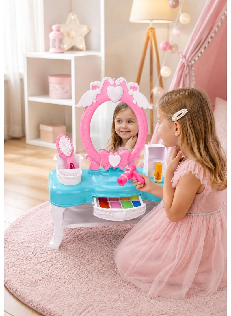 DAT Dream Dresser Pretend Play Vanity Table Set for Girls – Mirror, Hair Dryer, Eyeshadow Palette & Beauty Accessories Playset - Image 4