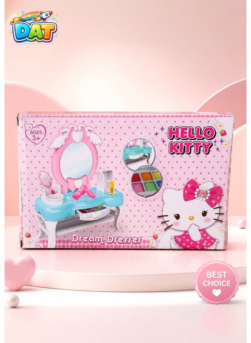 DAT Dream Dresser Pretend Play Vanity Table Set for Girls – Mirror, Hair Dryer, Eyeshadow Palette & Beauty Accessories Playset - Image 1