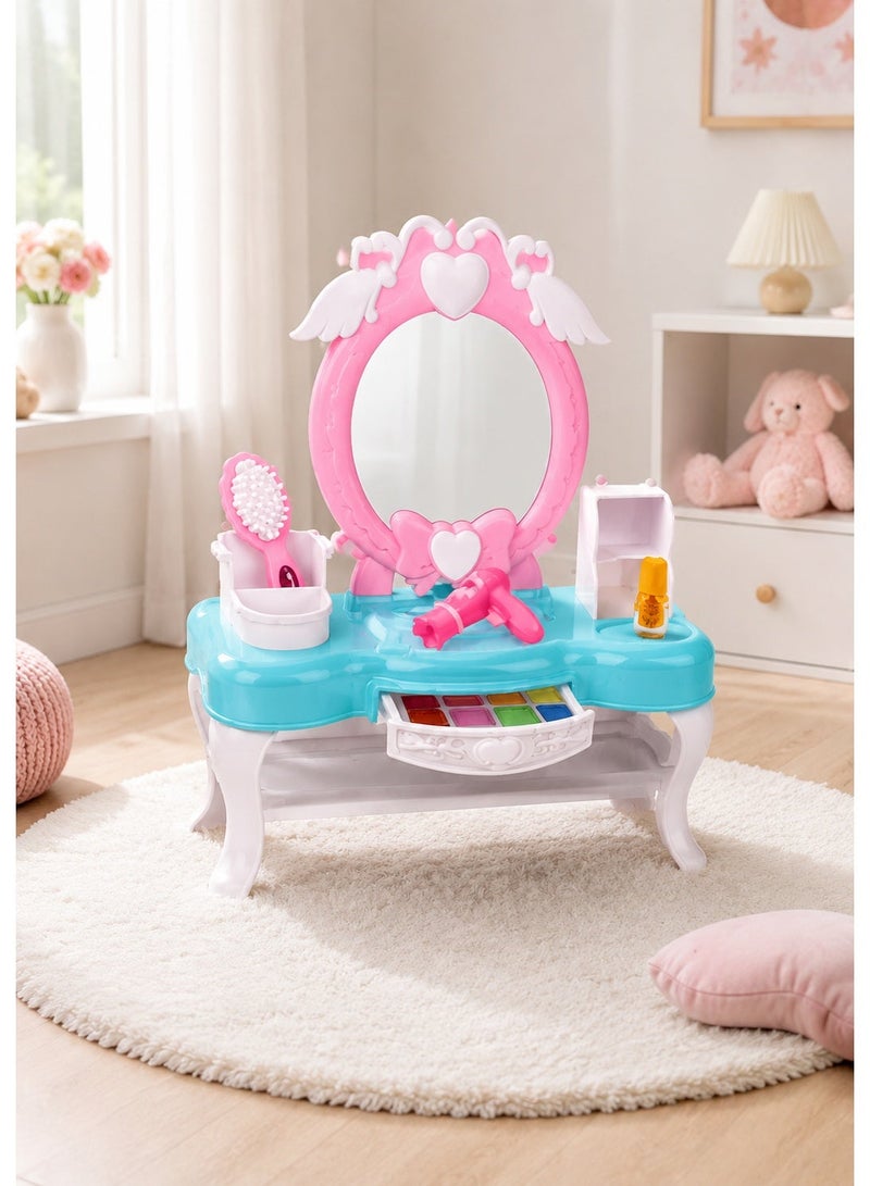 DAT Dream Dresser Pretend Play Vanity Table Set for Girls – Mirror, Hair Dryer, Eyeshadow Palette & Beauty Accessories Playset - Image 5