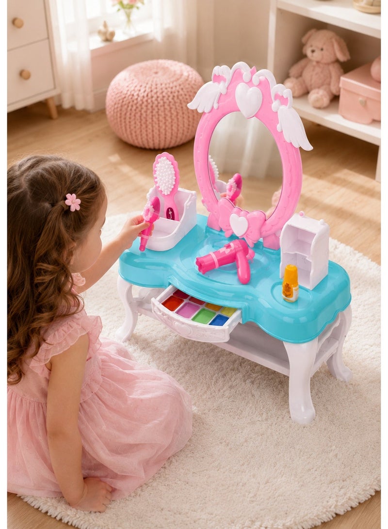 DAT Dream Dresser Pretend Play Vanity Table Set for Girls – Mirror, Hair Dryer, Eyeshadow Palette & Beauty Accessories Playset - Image 3