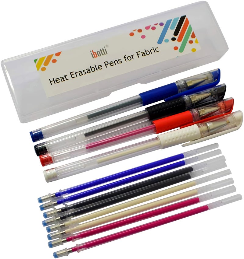 ibotti Heat Erase Pens for Fabric with 8 Free Refills for Quilting Sewing 4 Colors Assorted Pack