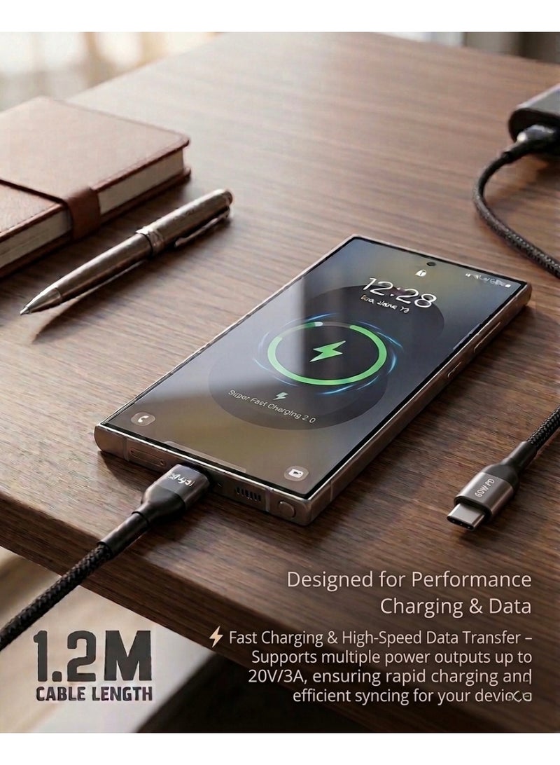 Ashyai USB-C to C Fast Charging&Data Cable 60W 1.2M, PP Yarn Braided ,Compatible For iPhone 17 16 15 Pro Max iPad Pro Air mini 6 MacBook Pro Air Galaxy S25 S24 S23 Ultra Z Fold Xiaomi Honor OPPO OnePlus - Image 2