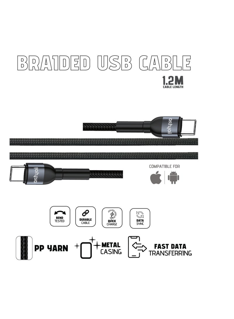 Ashyai USB-C to C Fast Charging&Data Cable 60W 1.2M, PP Yarn Braided ,Compatible For iPhone 17 16 15 Pro Max iPad Pro Air mini 6 MacBook Pro Air Galaxy S25 S24 S23 Ultra Z Fold Xiaomi Honor OPPO OnePlus - Image 1