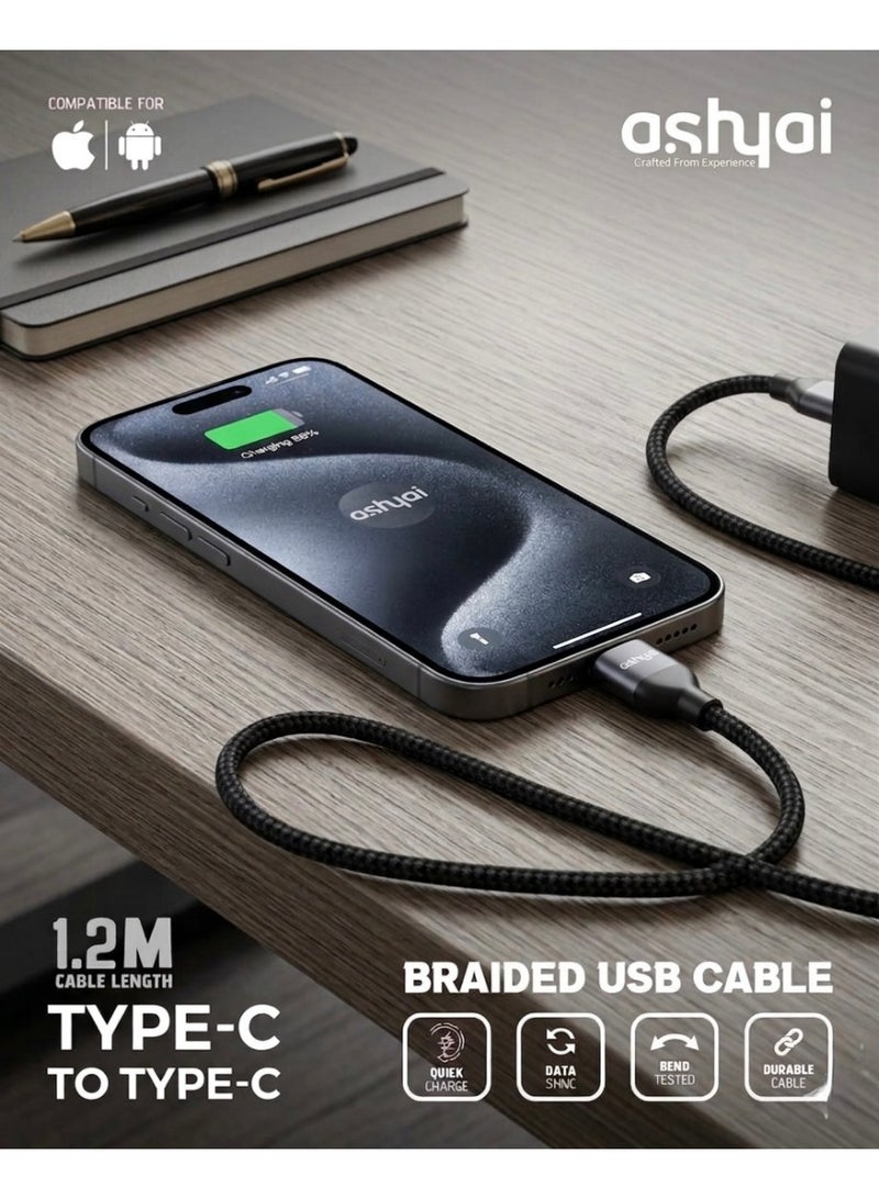 Ashyai USB-C to C Fast Charging&Data Cable 60W 1.2M, PP Yarn Braided ,Compatible For iPhone 17 16 15 Pro Max iPad Pro Air mini 6 MacBook Pro Air Galaxy S25 S24 S23 Ultra Z Fold Xiaomi Honor OPPO OnePlus - Image 4