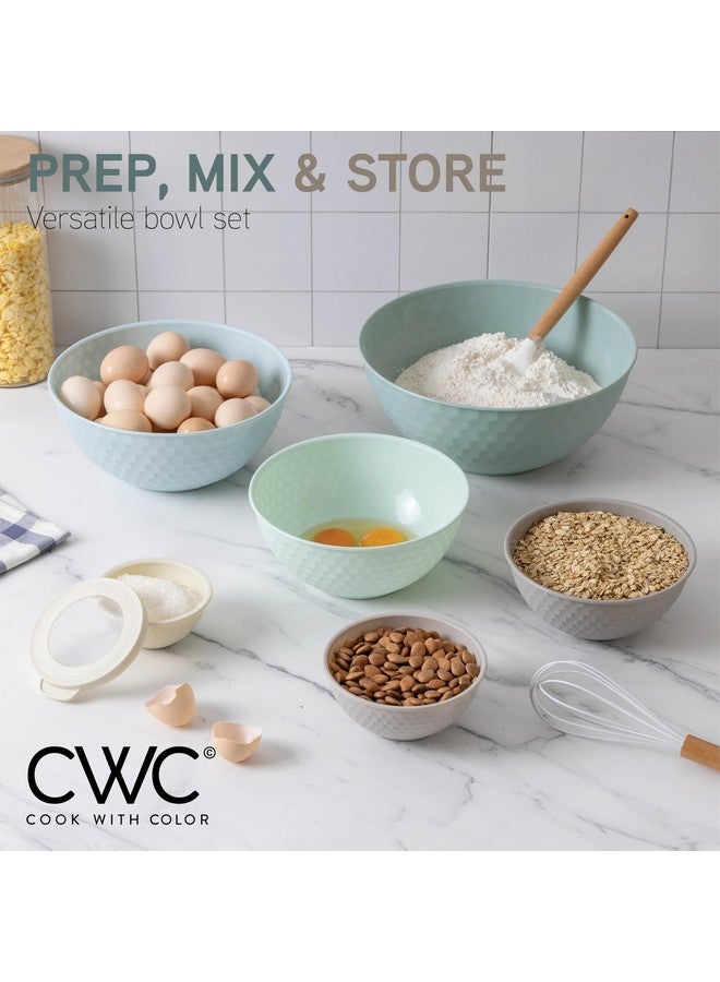 كوك ويذ كولرز أوعية خلط مع أغطية من COOK WITH COLOR - مجموعة من 12 قطعة من أوعية التعشيش البلاستيكية تتضمن 6 أوعية تحضير و6 أغطية، قاعدة غير قابلة للانزلاق وتصميم منقوش - آمنة للاستخدام في الميكروويف (لون النعناع) - Image 3