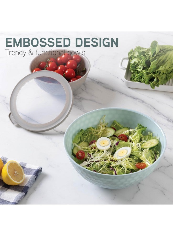 كوك ويذ كولرز أوعية خلط مع أغطية من COOK WITH COLOR - مجموعة من 12 قطعة من أوعية التعشيش البلاستيكية تتضمن 6 أوعية تحضير و6 أغطية، قاعدة غير قابلة للانزلاق وتصميم منقوش - آمنة للاستخدام في الميكروويف (لون النعناع) - Image 4