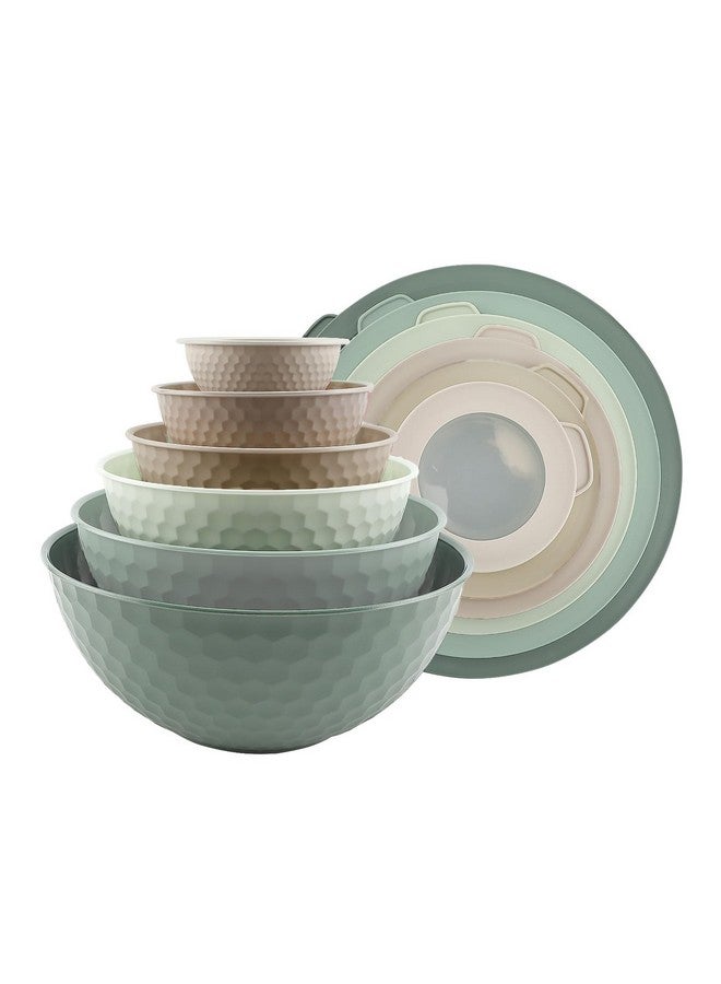 كوك ويذ كولرز أوعية خلط مع أغطية من COOK WITH COLOR - مجموعة من 12 قطعة من أوعية التعشيش البلاستيكية تتضمن 6 أوعية تحضير و6 أغطية، قاعدة غير قابلة للانزلاق وتصميم منقوش - آمنة للاستخدام في الميكروويف (لون النعناع) - Image 1