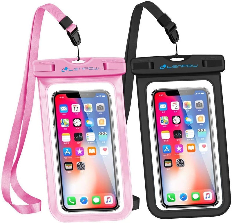 LENPOW حقيبة مقاومة للماء عالمية، حقيبة جوال مقاومة للماء IPX8 ��حت الماء مع حزام رقبة لأجهزة iPhone X 8 7 6 6s Plus 5s Samsung Galaxy S9 S8 Edge Note Google Pixel LG HTC Sony MOTO - Image 1