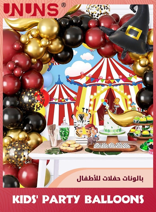 UNUNS بالونات حفلات الأطفال، ديكورات عيد ميلاد هاري بوتر، مجموعة أقواس بالونات مدرسة الساحر السحري، 118 قطعة، قوس بالونات ذهبي أسود عنابي مع قبعة الساحر، ديكورات حفلات بطابع سحري - Image 5