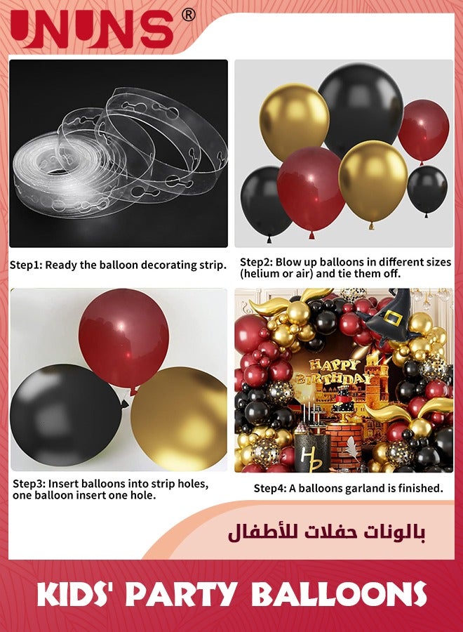 UNUNS بالونات حفلات الأطفال، ديكورات عيد ميلاد هاري بوتر، مجموعة أقواس بالونات مدرسة الساحر السحري، 118 قطعة، قوس بالونات ذهبي أسود عنابي مع قبعة الساحر، ديكورات حفلات بطابع سحري - Image 3