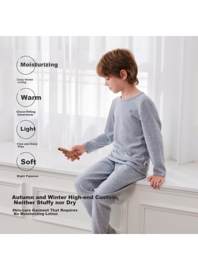 Junejunior First Class Children's Thermal Underwear Set Silk Cashmere Autumn Winter Pajamas Moisture-wicking Heat-retaining Base Layer