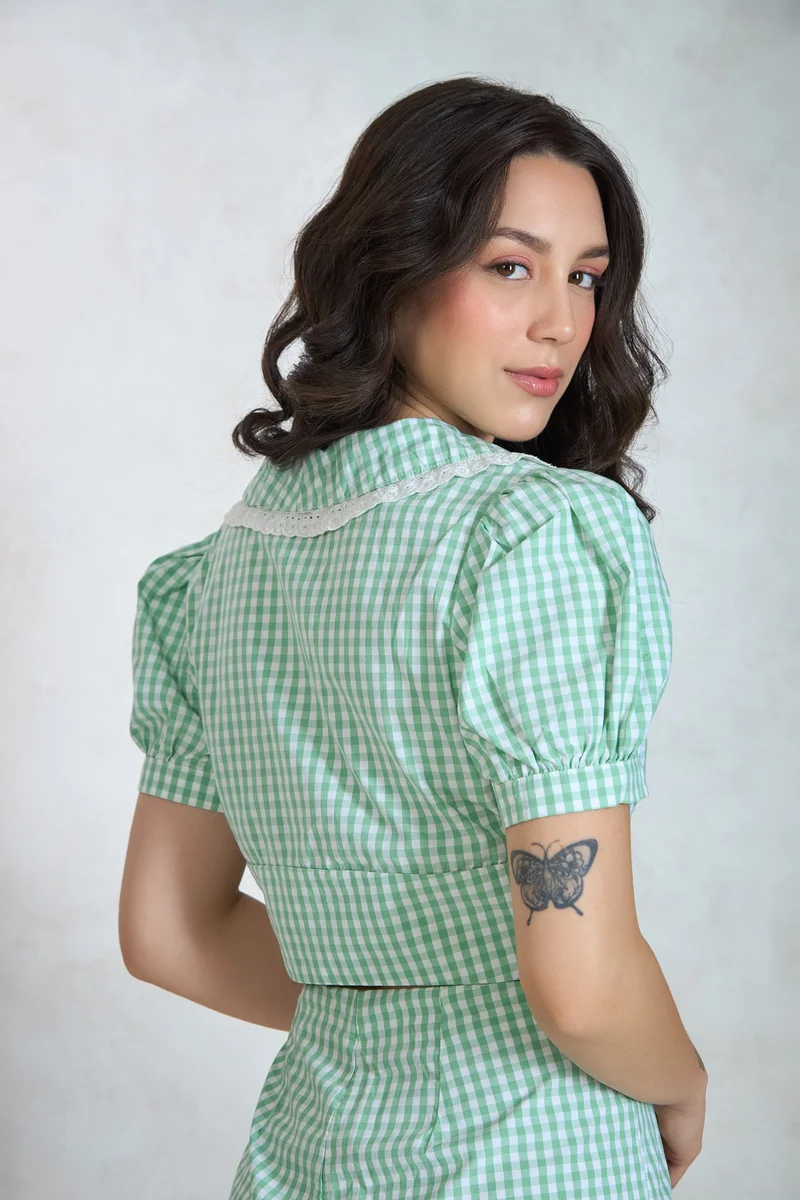 Virgio VIRGIO 100% Cotton Ghingham Peterpan Collar Top